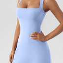 QINSEN Women's Square Neck Bodice Dress Sleeveless Tank Top Stretch Flare Mini Dresses (Blue, S)