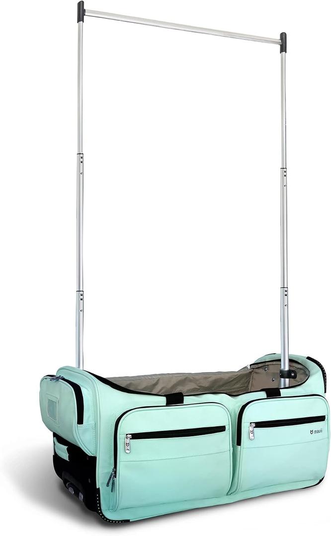 Mavii Dance Bag with Garment Rack, 28 Inch Rolling Duffel, Ideal for Competitions & Travel, Water-resistant/Wipe-clean Fabric, Lightweight Aluminum Rack, Wheeled Upright Luggage, Mint