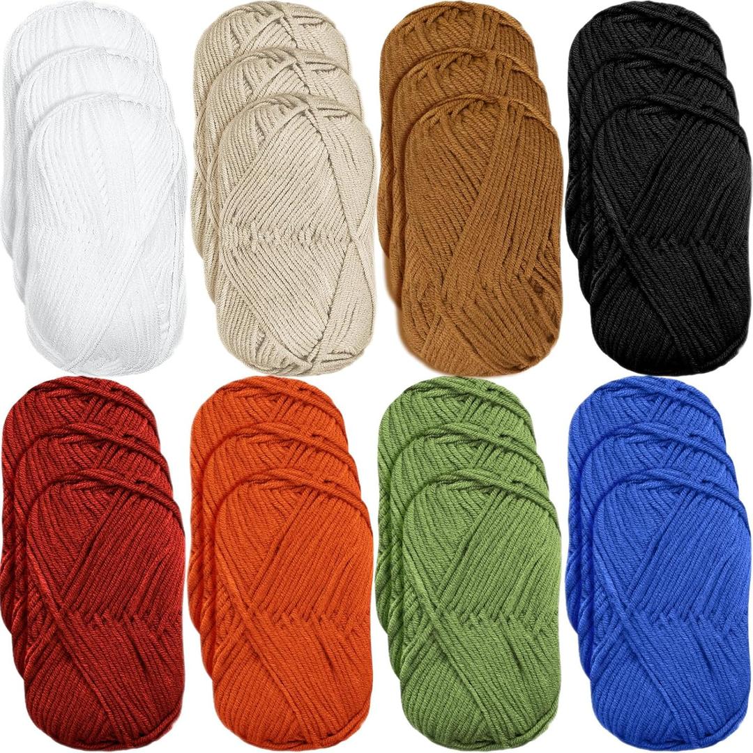24 Skeins Soft Cotton Yarn Total 2880 Yards Assorted Colors Yarn for Crocheting and Knitting 4 Ply Acrylic Gauze for DIY Crafts Project, Each Skein 1.76 Oz/120 Yard(Dark Colors)