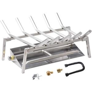 Skyflame 18-inch Fireplace Log Grate with Dual Burner Pan and Connection Kit for Natural Gas, 304 Stainless Steel