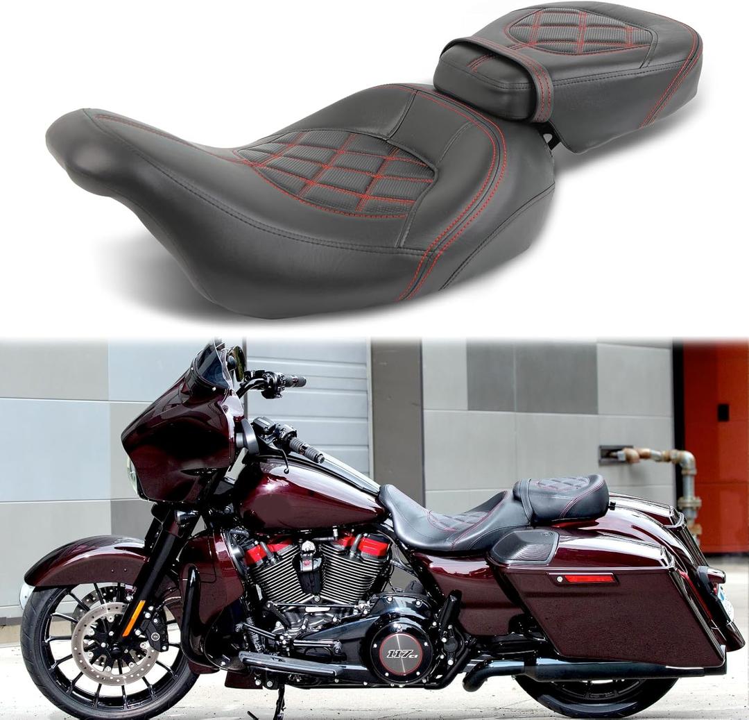 Rich Choices Low-Profile Driver Passenger Seat Pillion Set Compatible with Harley Touring Road King FLHR Street Glide FLHX Road Glide FLTRX CVO Street Glide FLHXSE Electra Glide Ultra Classic (Red)