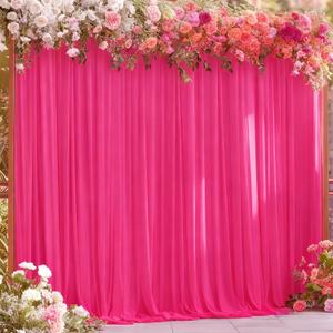 8x10FT Hot Pink Backdrop Curtains for Wedding Parties, Wrinkle Free Polyester Fuchsia Photography Backdrop Drapes for Baby Shower Birthday Parties Valentines Decorations 4x10ft,2 Panels