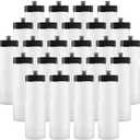 50 Strong Bulk Water Bottles | 24 Pack Sports Bottle | 22 oz. BPA-Free Easy Open with Pull Top Cap | Made in USA | Reusable Plastic Water Bottles for Adults & Kids | Top Rack Dishwasher Safe