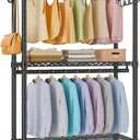 VIPEK R2 Medium Rolling Clothes Rack Heavy Duty Clothing Rack for Hanging Clothes Adjustable Metal Wire Shelving Portable Closet with Wheels Side Hooks, Freestanding Closet Wardrobe, Black