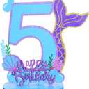 Mermaid Birthday Number Sign Centerpiece for Girls Wooden Mermaid Party Number Table Sign Decoration Supplies for Birthday Anniversary (Number 5)