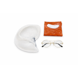 Old Man Costume Accessory Set – Realistic Bald Cap/Hair Net, Gold Round Frame Glasses