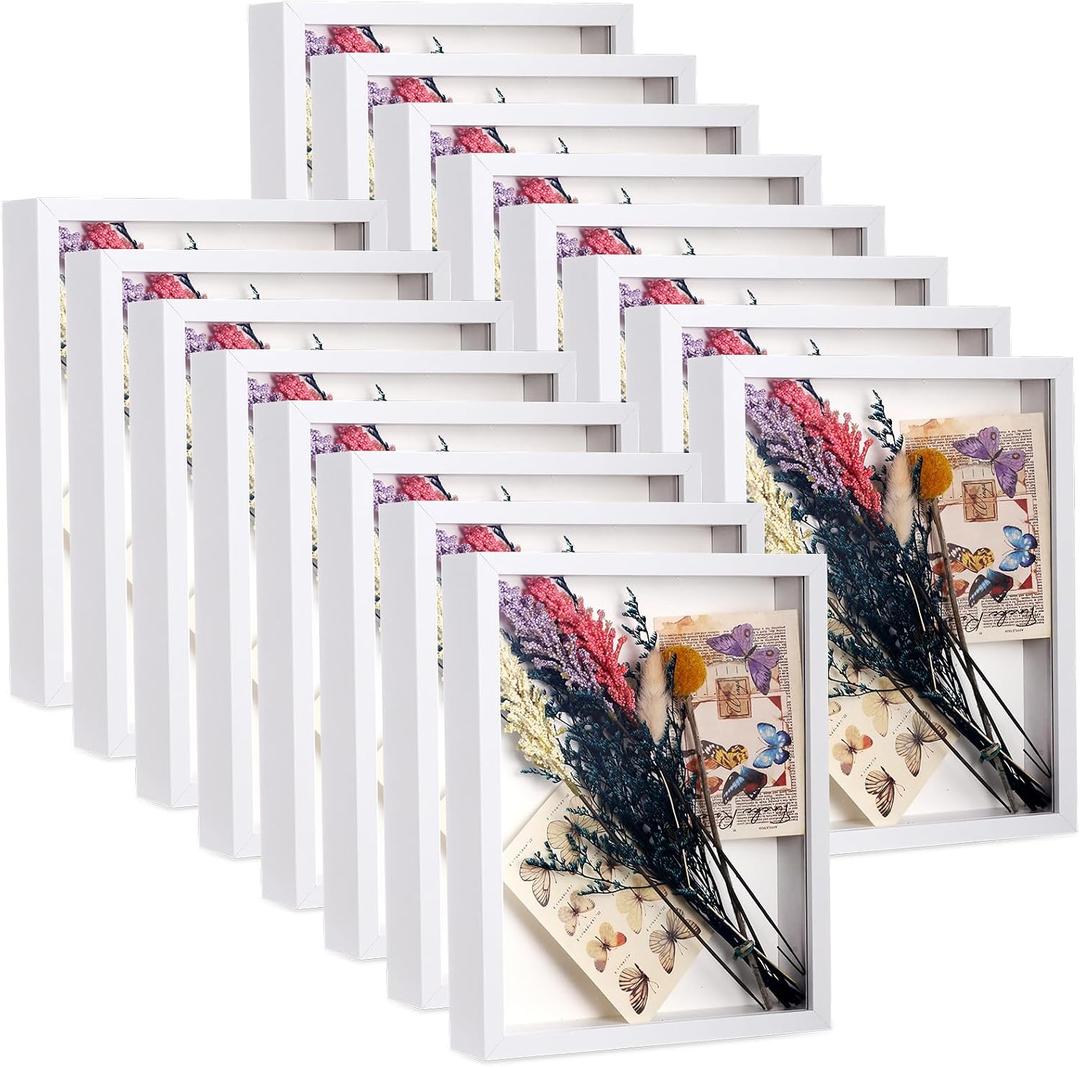 Ripeng 16 Pack 8x10 Inch Shadow Box Frame Wood Display Cases Bulk, White