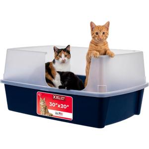IRIS USA XX-Large Side Entry Cat Litter Box, Open Top Extra Large Litter Box for Big Cats and Multi-Cat Households, High Sided Scatter Shield, Easy to Clean, 30" L x 20" W x 14" H, Navy