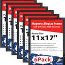 11" x 17" Self-Adhesive Magnetic Display Frame, Double Sided Window Magnetic Sign Holder with Clear PVC and Magnetic stripe Frame for Home/Office/Wall/Door/Glass/Poster Display (Black, 6Pack)