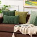 Kevin Textile Pack of 2 Corduroy Soft Soild Spring Decorative Square Throw Pillow Covers Set Cushion Cases Pillowcases for Sofa Bedroom Car 20 x 20 Inch 50 x 50 Cm Moss Green