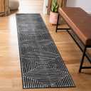 Rugshop Marbella Bohemian Stripes Washable Non Slip Runner Rug 2' x 6' Black