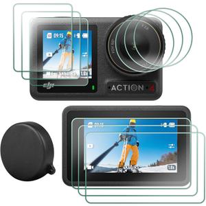 FiTSTILL 5PCS LCD Screen Protector Appliable with DJI Osmo Action 4 Action 3,with Silicone Lens Cap,Ultra HD 9H Hardness,Scratch Resistant Bubble Free Action 4/3 Camera Accessories kit