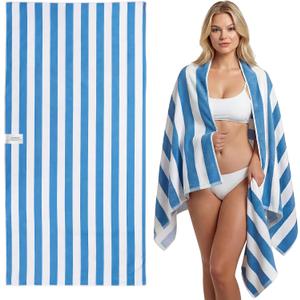 JOYMOOP Large Beach Towel with Storage Bag-3 PCS, 70 x 35.4 Highly Absorbent Cabana Stripe Beach Towel, Quick Dry Beach Towel, Sand Free & Lightweight Towel Set, Blue & White