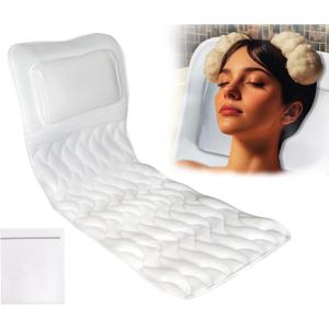 EMMTEEY Full Body Bath Pillow for Tub,Bathtub Pillow for Head and Neck Support, Soft Tub Pillow for Comfort, Non-Slip Bath Cushion for Women, Men and Seniors Bath Accessories (White, White)