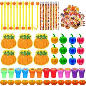 Cinrobiye 122 Pcs Fall Pumpkins Party Favors Maple Leaf Party Supplies Thanksgiving Day School Stationery Set Harvest Classrooms Reward Prizes Pencils Erasers Stickers Goodie Bag Fillers