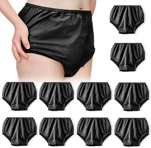 Vinsatin 9 Pcs Adult Plastic Diaper Cover Pull-On Cover Plastic Pants Reusable Incontinence Waterproof Pants, (XX-Large,Black)