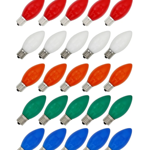 Creative Hobbies 25 Pack C9 Multicolor Christmas Light Bulbs - 7W Steady Burning Incandescent, Ceramic Multicolor, Nickel Plated E17 Base, Extended Life
