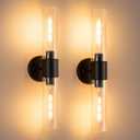 Industrial Wall Sconces Set of 2 Matte Black 22" Modern Glass Wall Lamps E26 Vanity Mirror Lamp for Bathroom Indoor Use Hallway Bedroom (Bulbs not Included)