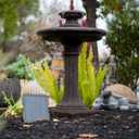 XBrand 28" Solar Powered 1-Tier Outdoor Bird Bath Water Fountain, Resin Fountain with Solar Panel Pump, Brown