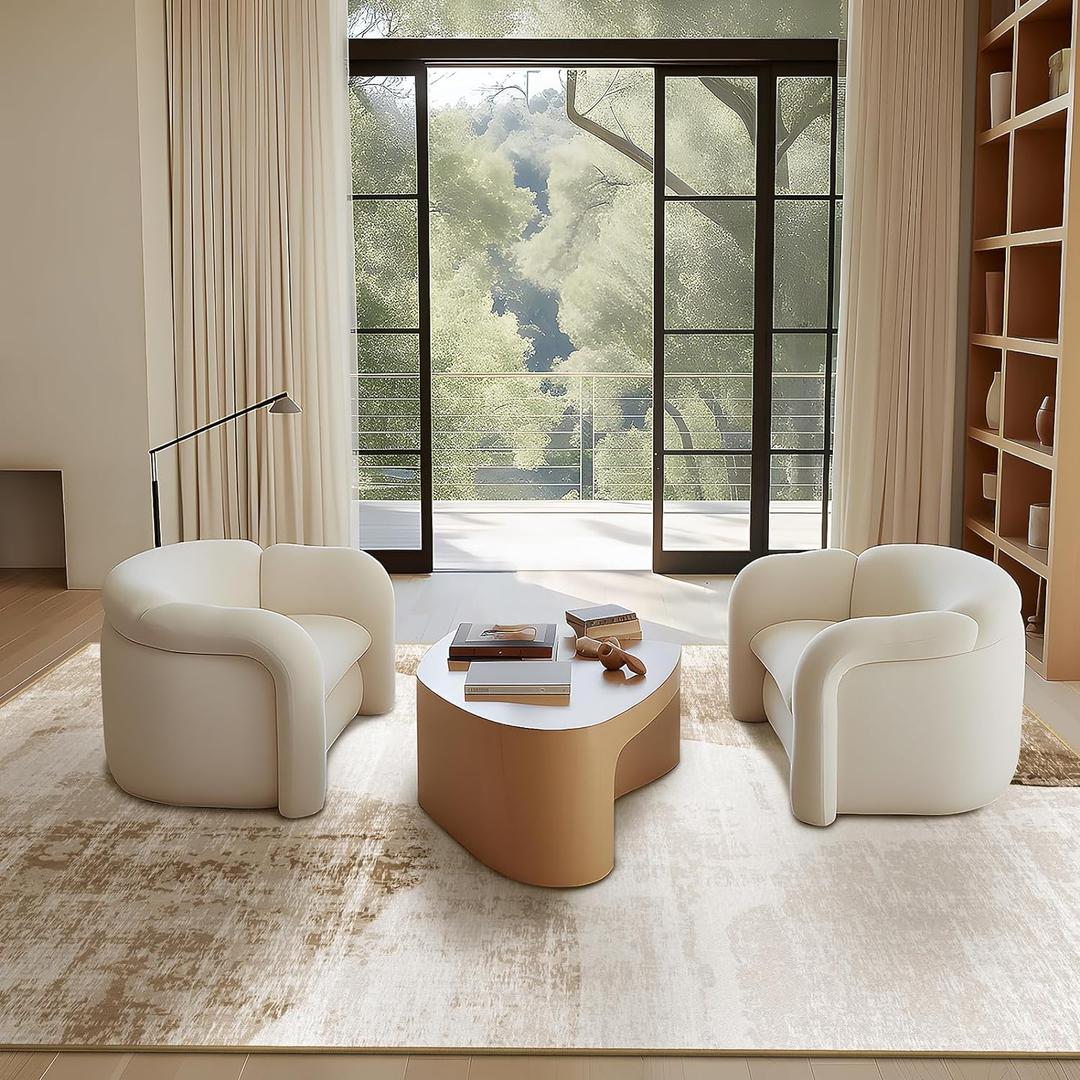 Phantoscope Geometry Collection Area Rug 5'x7' for Living Room - Washable Rug Large Boho Carpet Non-Slip for Bedroom Dining Room, Indoor Low-Pile Neutral Modern Accent Rug, Light Brown/Beige (5' x 7' (Rectangular))