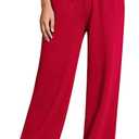 Wide Leg Sweatpants for Women Elastic High Waisted Drawstring Loose Pants with Pockets (Large, Red)