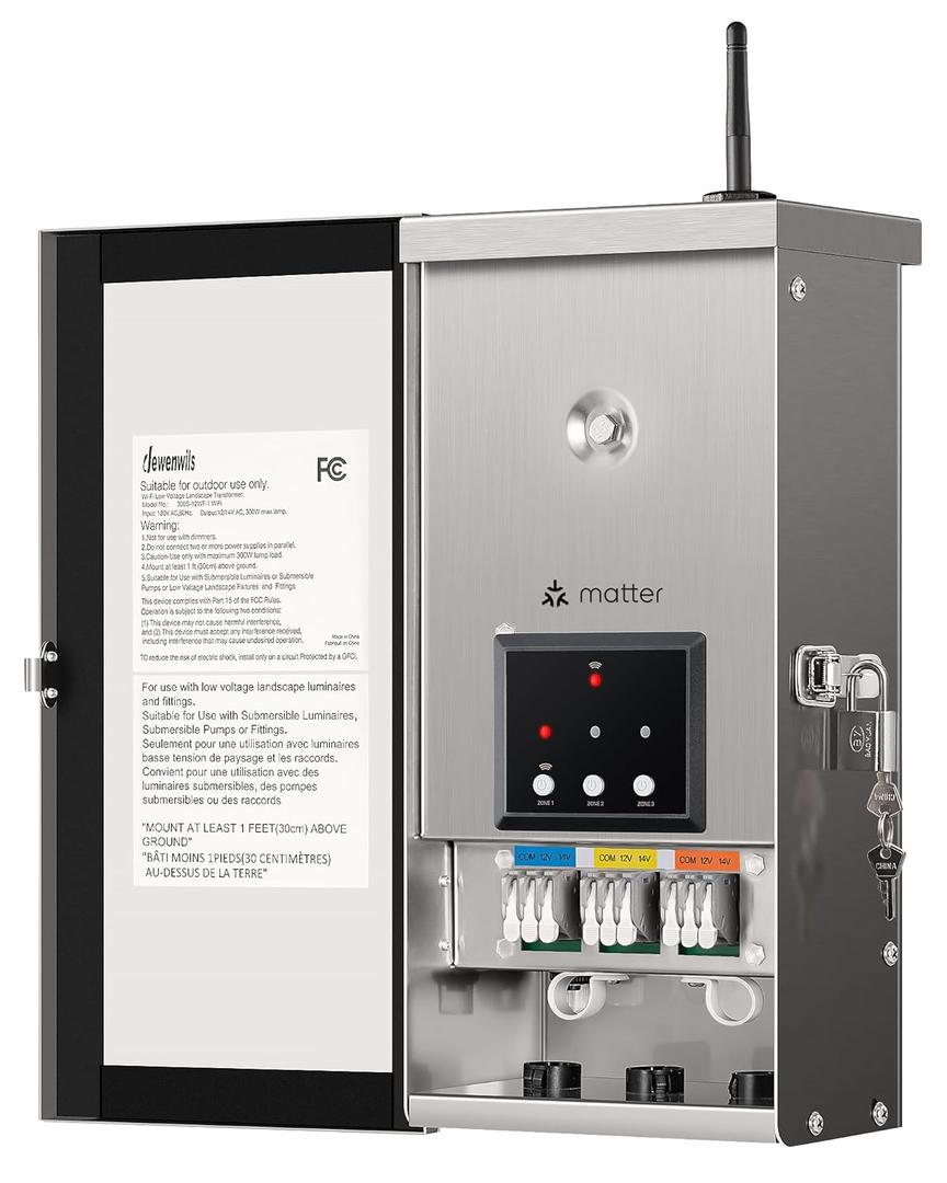 DEWENWILS 300W Matter Smart Low Voltage Landscape Transformer with 3 Independent Outputs, 120V AC to 12V/14V AC, Works with Apple Home, Alexa & Google Home,2.4GHz Wi-Fi only for Landscape Lighting