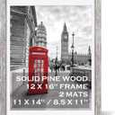 12x16 Rustic Picture Frames Solid Wood Display Pictures 11x14 or 8.5x11 Diplomas with Mat or 12x16 without Mat, Farmhouse Distressed Wooden Picture Frame for Wall or Table Top Display, Driftwood White