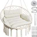 Greenstell Hammock Chair, Macrame Swing Chair with Comfy Cushion, Boho Hanging Chair for Outdoor & Indoor, Perfect for Bedroom, Patio, Balcony, Hold up to 350Lbs, Beige (Larger Size (32.7 x 35.4 x 50.4 inch))