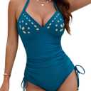 Blooming Jelly Women's One Piece Swimsuit Tummy Control Bathing Suit Petal Hollow V Neck Swim Suits 2025 (Large, Dark Cyan)
