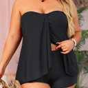 Daci Plus Size Bandeau Tankini Swimsuit for Women 2 Piece Halter Swim Top with Shorts Tummy Control Bathing Suits (Size 22W, Black)