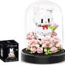 Artificial Flower Animal Toy Building Set for Adult,Mini Rabbit Plant Bonsai Tree Friend Set for Girl,Botanical Collection Gift for Kids,Office Home Decor Building Block,Birthday Gift for Women
