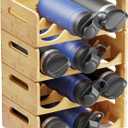 SpaceAid Bamboo Water Bottle Organizer with Labels, Kitchen Pantry Water Bottle Storage Rack for Cabinets, Home Cup and Wine Bottle Holder Shelf Organizers, 4 Pack 3-Slot, Hold 12 Bottles