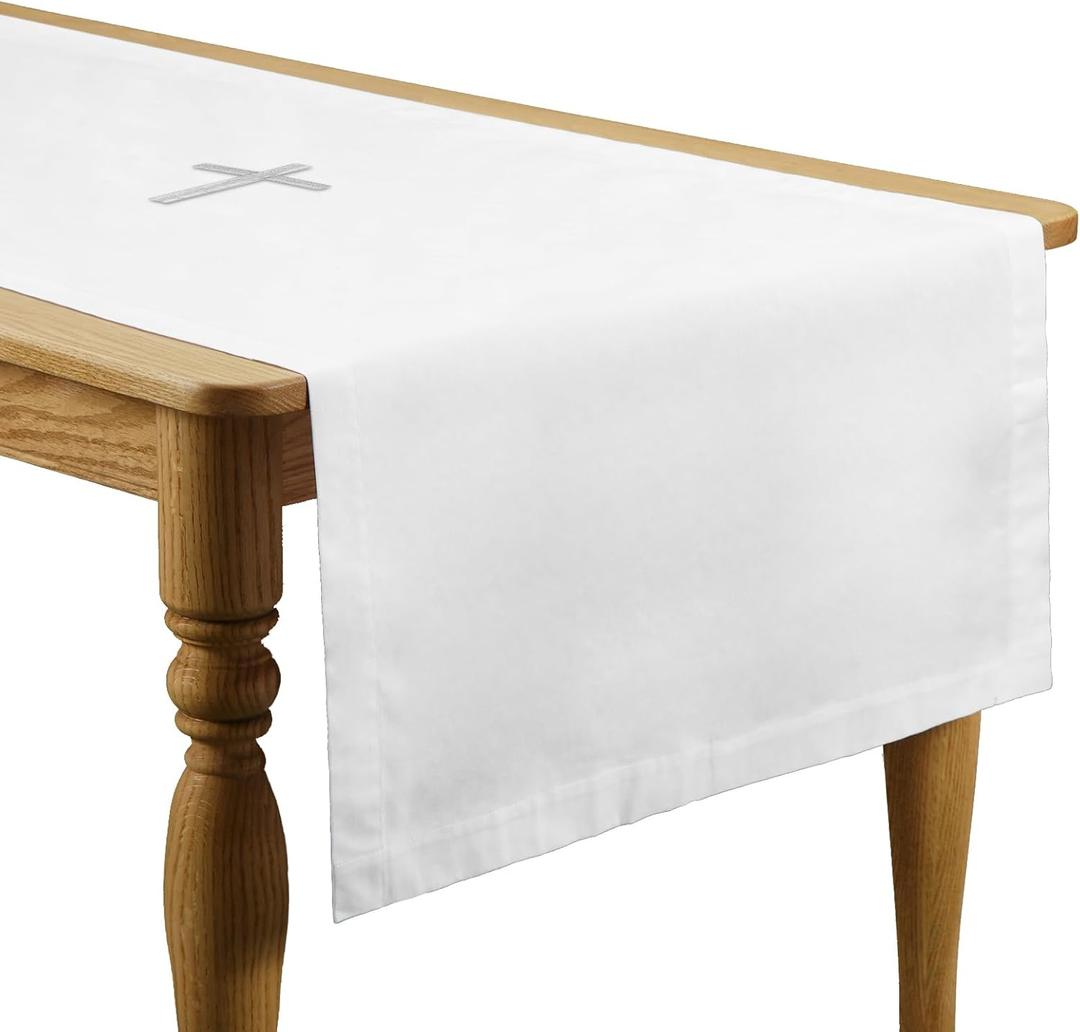 White Spiritual Communion Tablecloth Altar Runner Holy Communion Table Runner Altar Frontal for Church for Gatherings Baptism Ceremonies(60 x 24 Inches,Table Runner)