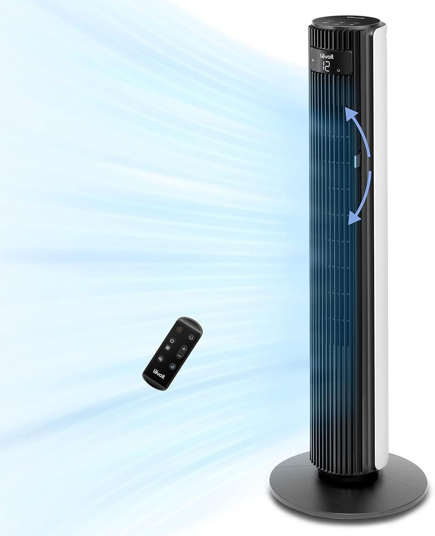 LEVOIT Smart 42 inch Tower Fan for Bedroom, DC motor, Oscillating with Quiet 26ft/s Velocity, 25dB Bladeless Floor Fan for Home Space, 12 Speeds, 4 Modes, 24H Timer with APP, Works with Alexa, Remoter (White)
