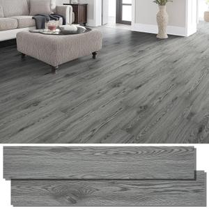 INMOZATA Peel and Stick Floor Tile Vinyl Flooring, Waterproof Vinyl Plank Flooring 36-Pack 54 Sq.Ft Wood Grain Self Adhesive Peel and Stick Flooring for Bedroom, Living Room, Kitchen, RV(Natural Gray)