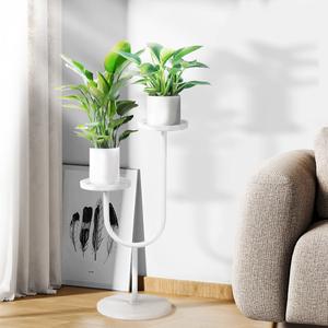 U-Shaped Plant Stand Indoor, Quartz Stone Base Indoor Outdoor Metal Tall Plant Stand, Balcony Iron Rustproof Pot Rack, 2 Potted Corner Plant Stands,Living Room Decor Plant Rack (Black)