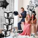 Class of 2025 Prom Night Decorations 16" Mylar Foil 2025 Balloons Photo Props Fringe Curtain Backdrop Balloon Box for High School College Grad Graduation Party (Sliver and Black)