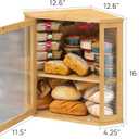 viewcare Corner Bread Box for Kitchen Counter, Bamboo Wood Large Capacity Bread Storage Bin with Acrylic Wavy Door Panel (Natural, Extra Large)