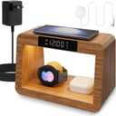 Bamboo Wireless Charging Station, 5 in 1 Charging Station with Light & Clock for Samsung & Android Phone, Wireless Phone Charger Station Only for Samsung Watch
