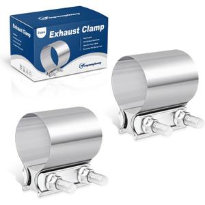 2.5 Inch Exhaust Clamp, 2 1/2" Butt Joint Band Clamp Stainless Steel Sleeve Coupler for Pipes,Mufflers,Catalytic Converters - 2 Pack