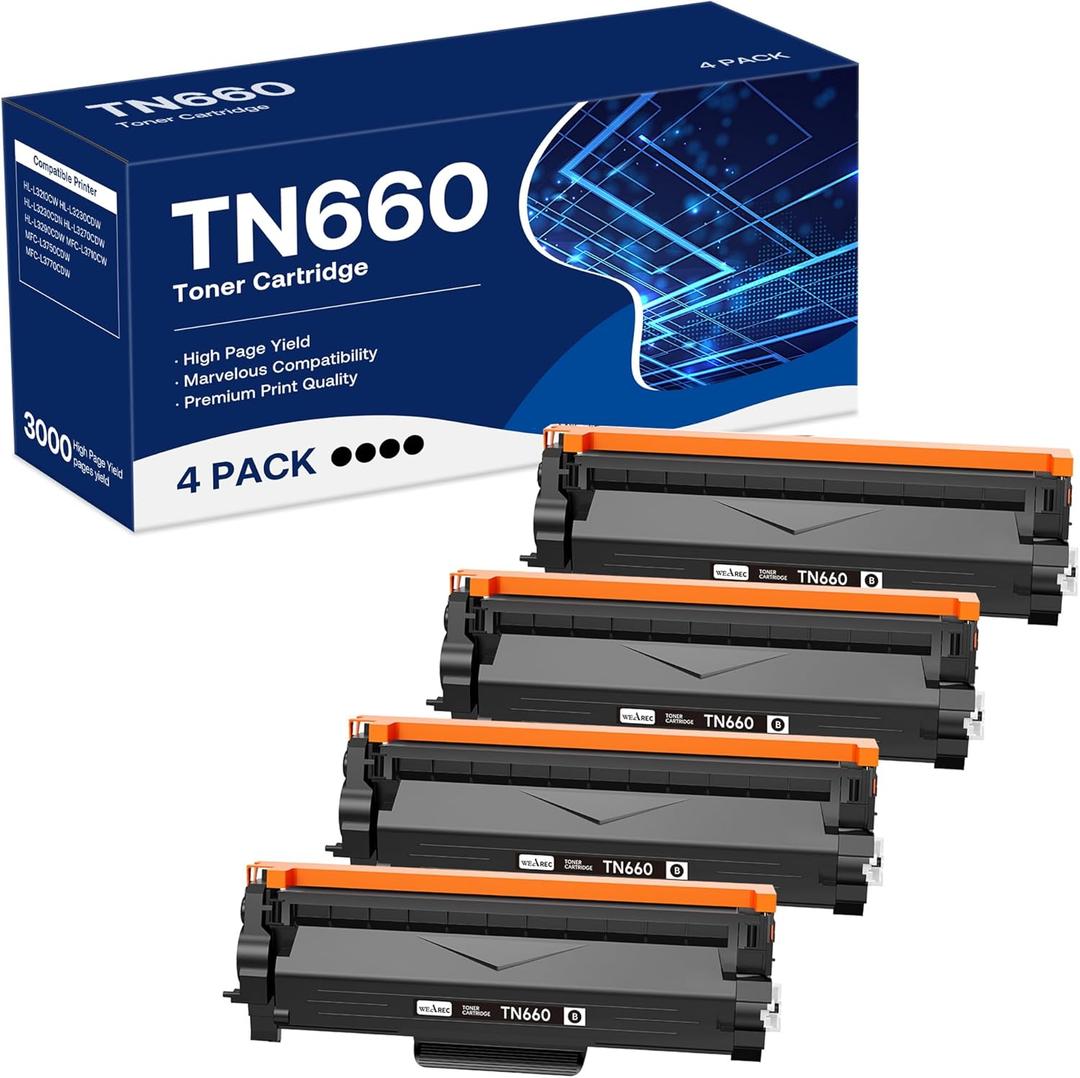Compatible Toner Cartridge Replacement for Brother TN660 TN-660 TN630 High Yield Work with HL-L2300D HL-L2360DW MFC-L2740DW MFC-L2700DWR DCP-L2540DN Printer(Black,4 Pack)