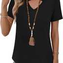 Kistore Womens Summer Tops Short Sleeve V Neck Casual Shirts Beach Vacation Dressy Work Blouses (Black, L)