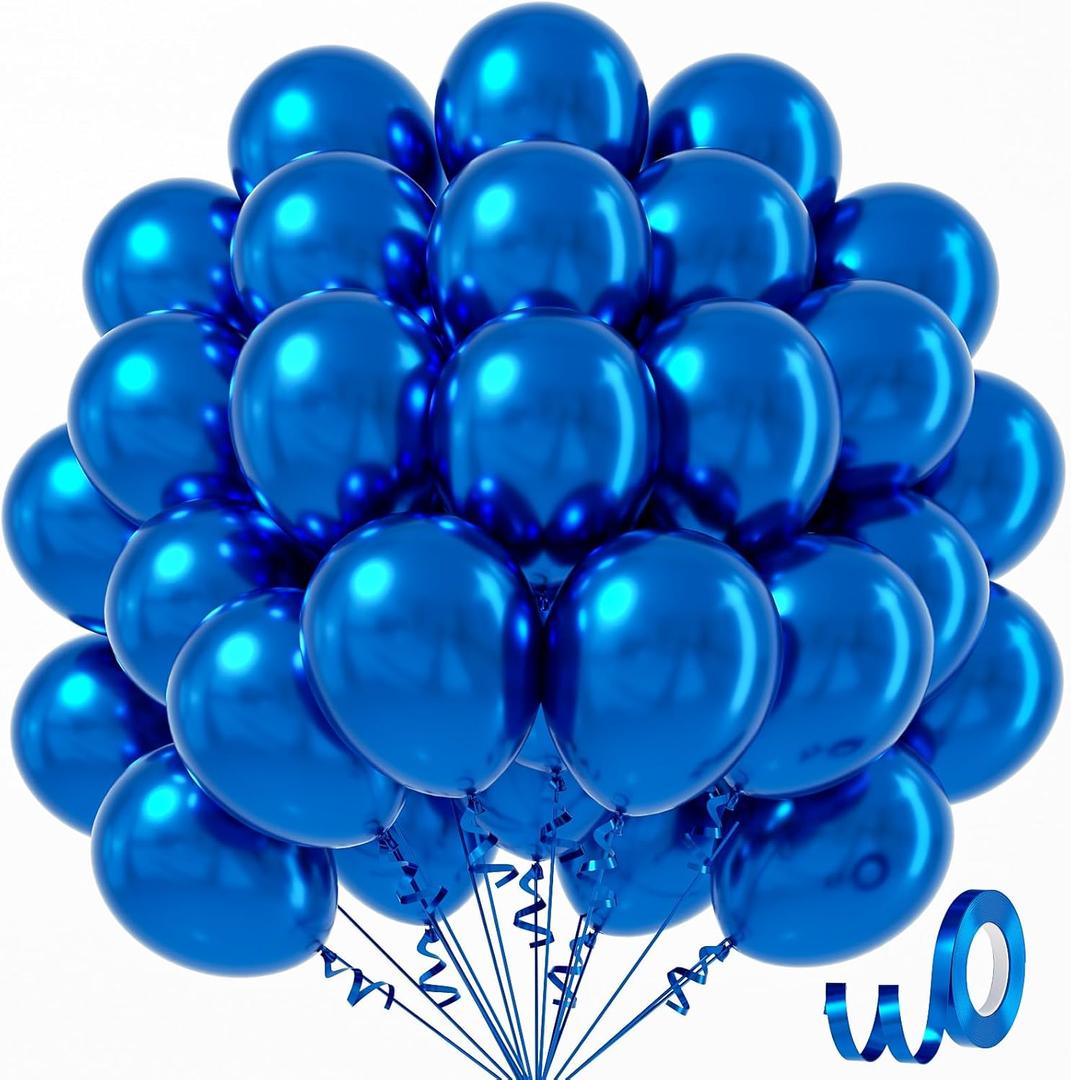 Metallic Blue Balloons 12 inch, Chrome Blue Latex Balloons 50pcs Party Balloons for Graduation Christening Baby Shower Birthday Party Decorations