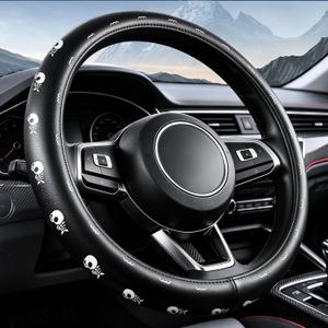 Octomo Steering Wheel Cover, Skull Pattern PU Leather Fit 14.5-15 Inch | Non-Slip Neoprene Lining, for Car, Truck, SUV