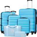 LONG VACATION 6 Piece Luggage Set Carry on Suitcase with ABS+PC hardshell, Spinner Wheels & YKK Zipper TSA Lock (SKY BLUE, 6 piece set)