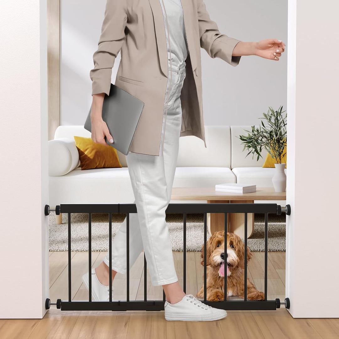 Extra Wide Metal Short Dog Gate - 18" to 45" Adjustable, 24" Tall, 3 Extension Kits, Pressure Mounted for Doorways & Stairs - Black