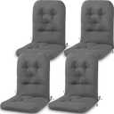 Drydiet 4 Set Outdoor High Back Chair Cushions 47 x 20 Inch Rocking Chair Cushions Waterproof Fade Resistant Comfort Replacement Seat Pads with Ties for Patio Lawn Yard Porch Home Office(Gray)