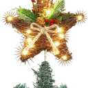 9-Inch Rattan Natural Star Christmas Tree Topper,Rustic Farmhouse Xmas Treetop for Indoor Christmas Tree Decorations Holiday Seasonal Decor