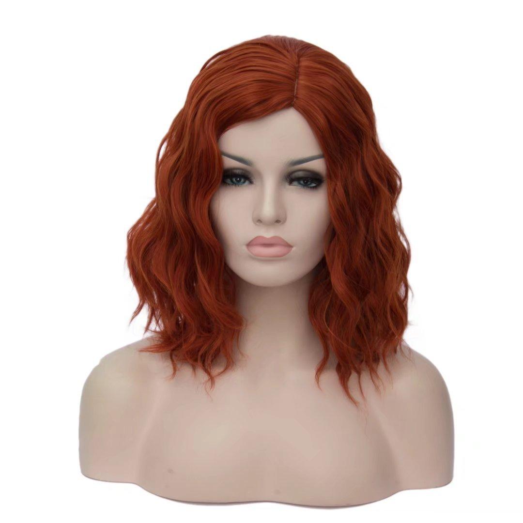 BUFASHION 14" Women Short Orange Red Wavy Curly Bob Wig Heat Resistant Synthetic Wig Halloween Cosplay Daily Party Wigs Include Wig Cap (Orange Red)
