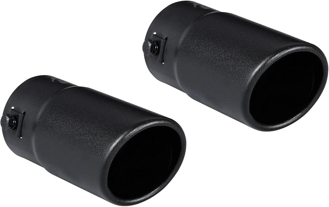 Pack of 2 Black Exhaust tip - Fit 1.5 to 2 Inch Exhaust Tail Pipe Diameter- Black Coated Stainless Steel - Car Muffler Tips